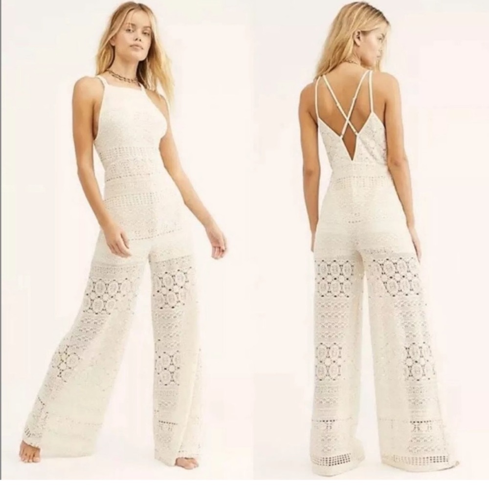 Free People Moon Bay Crochet Jumpsuit